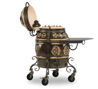 тандыр экотандыры уфа, черный с золотой патиной, с откидной крышкой и колесами, 1 столик