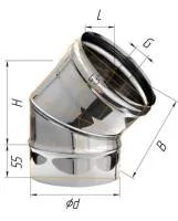 колено феррум угол 135°, нержавеющее (439/0,8мм) ф200